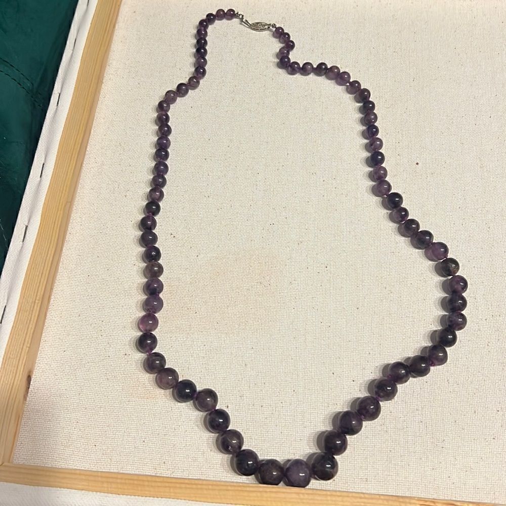 Purple Beaded LONG Necklace VINTAGE Beads